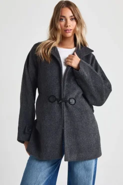 Veste Longue Effet Laine À Boutons Brandebourg