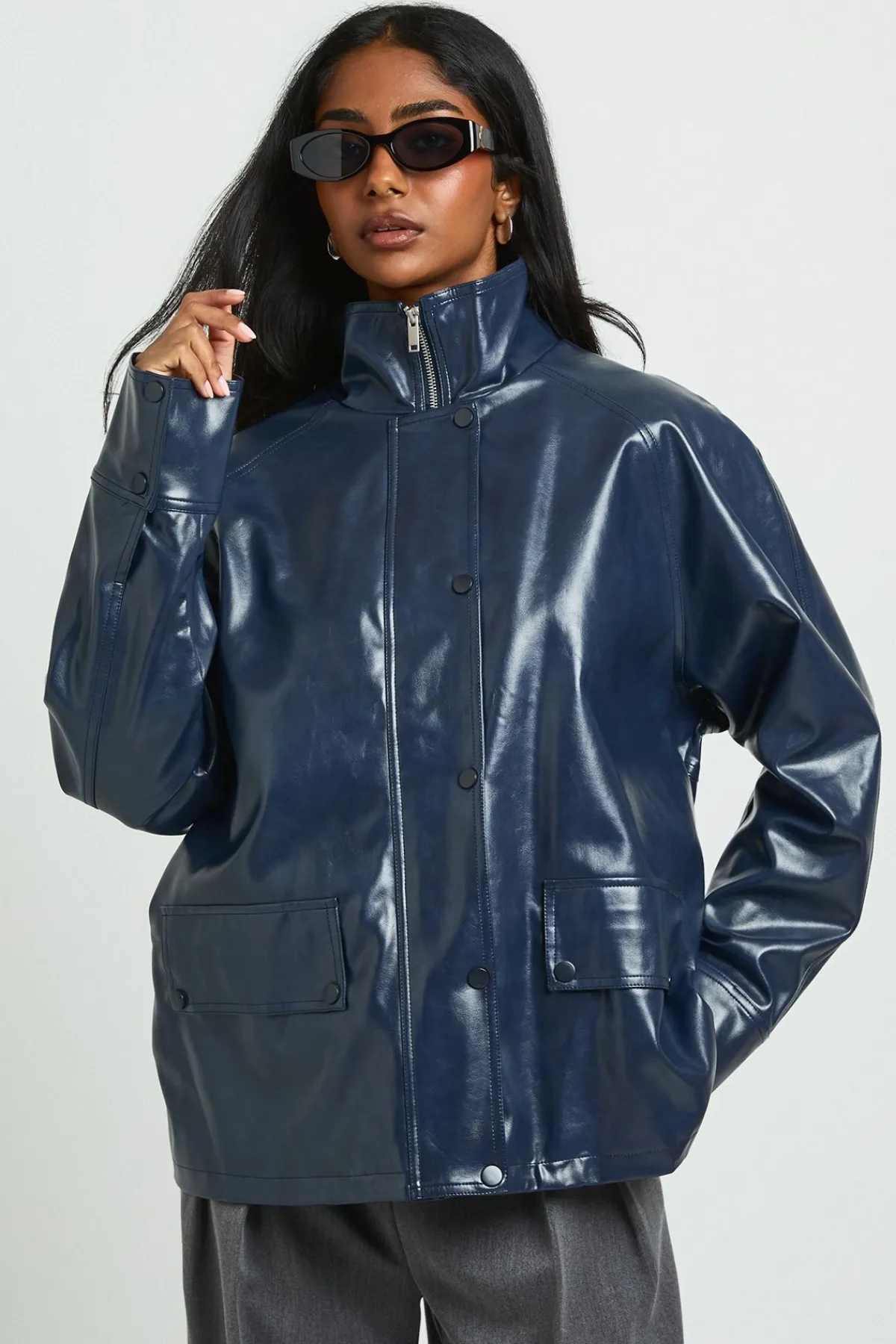 boohoo Veste Longue En Synthétiquecuir Avec Col<Femme Vestes & Manteaux|Vestes En Similicuir