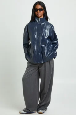 boohoo Veste Longue En Synthétiquecuir Avec Col<Femme Vestes & Manteaux|Vestes En Similicuir