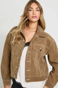 boohoo Veste Look Suède à couture contrastante<Femme Manteaux Et Vestes D’Automne|Vestes & Manteaux
