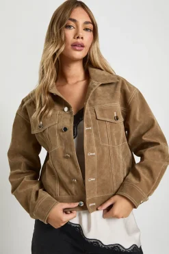 boohoo Veste Look Suède à couture contrastante<Femme Manteaux Et Vestes D’Automne|Vestes & Manteaux