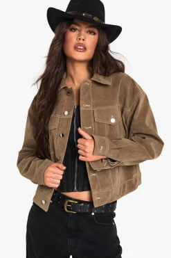 boohoo Veste Look Suède à couture contrastante<Femme Manteaux Et Vestes D’Automne|Vestes & Manteaux