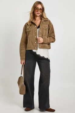 boohoo Veste Look Suède à couture contrastante<Femme Manteaux Et Vestes D’Automne|Vestes & Manteaux