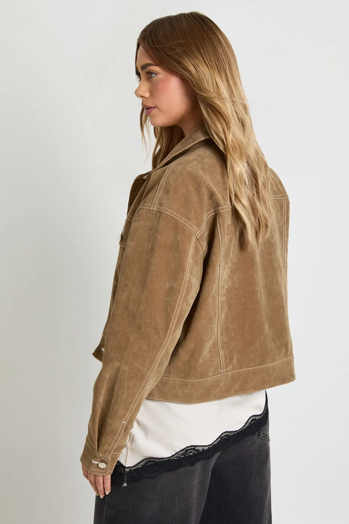 boohoo Veste Look Suède à couture contrastante<Femme Manteaux Et Vestes D’Automne|Vestes & Manteaux