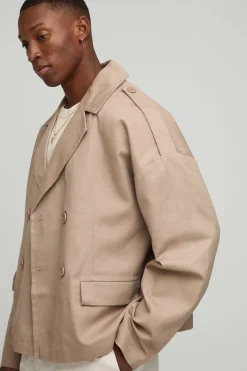 boohooMAN Veste Mac en sergé à double boutonnage, surdimensionnée et carrée<Homme Manteaux Et Vestes