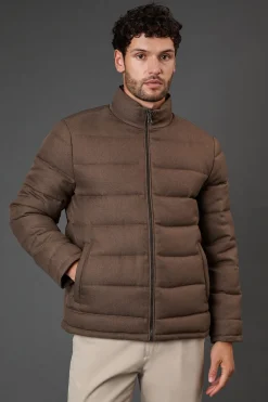 Veste Matelassée Aspect Laine Taupe