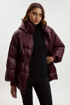 Veste Matelassée à Casynthétiqueche avec Cordon de Serrage à la Taille et Poignets Côtelés