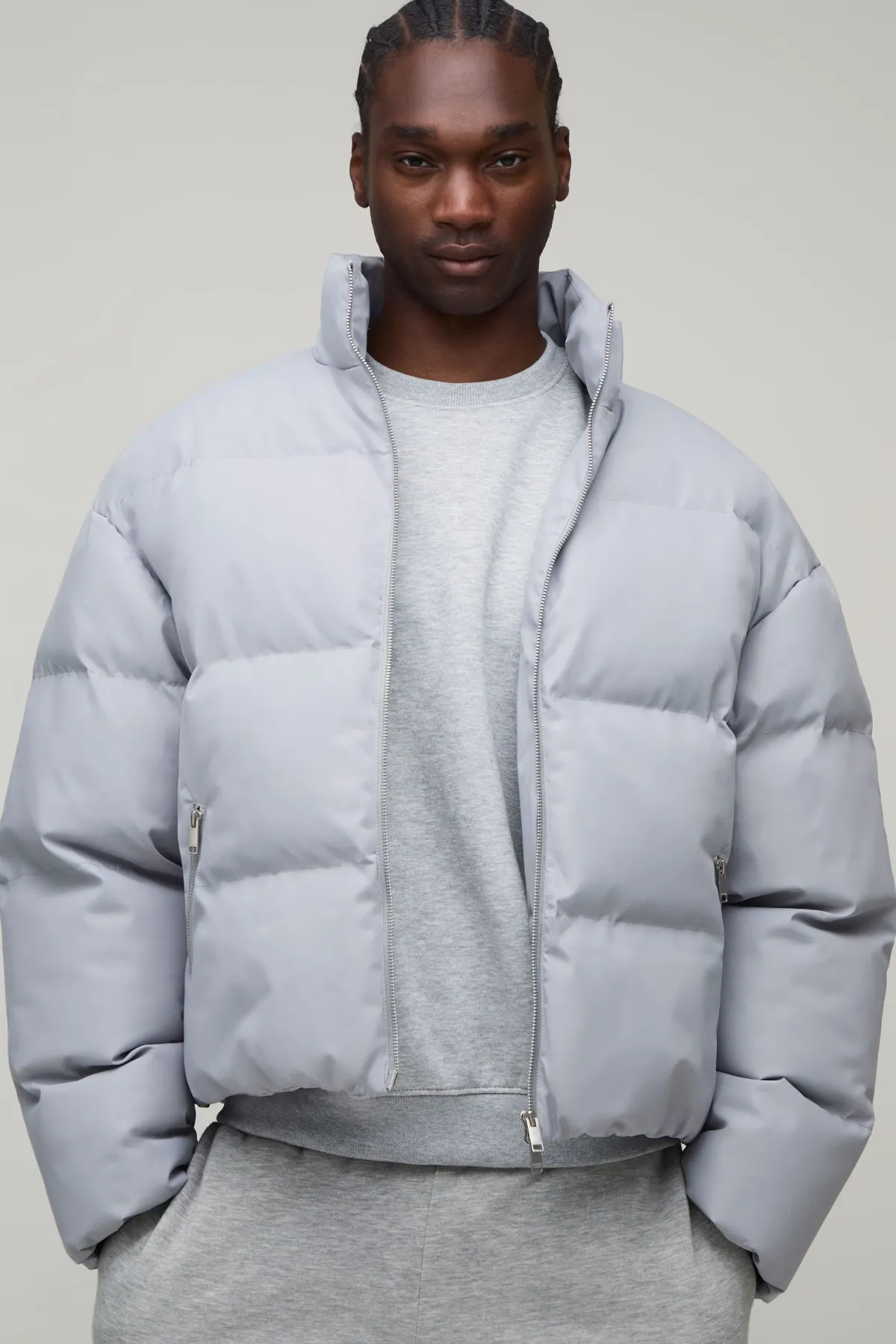 boohooMAN Veste Matelassée Doudoune Col Montant Coupe Ample Mi-saison Tall Man<Homme Tout Afficher|Vestes & Manteaux Tall