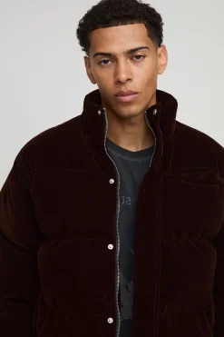 Veste matelassée en velours à col entonnoir, coupe boxy