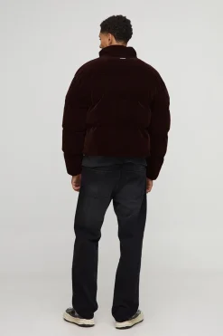 Veste matelassée en velours à col entonnoir, coupe boxy