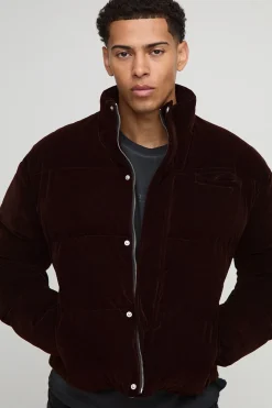 Veste matelassée en velours à col entonnoir, coupe boxy