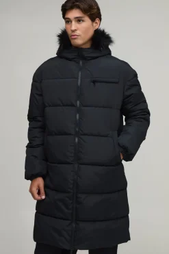 Veste Matelassée Longue À Casynthétiqueche Coupe Regular Avec Synthétique En Noir