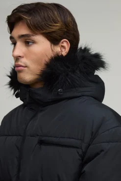 Veste Matelassée Longue À Casynthétiqueche Coupe Regular Avec Synthétique En Noir