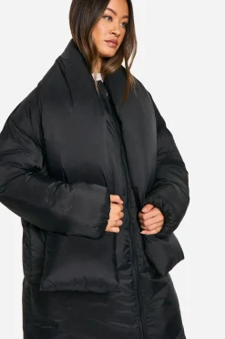 boohoo Veste matelassée longue 2-en-1 avec écharpe pour personnes de grande taille<Femme Doudounes|Vestes & Manteaux