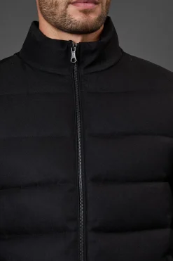 Veste Matelassée Noire Aspect Laine