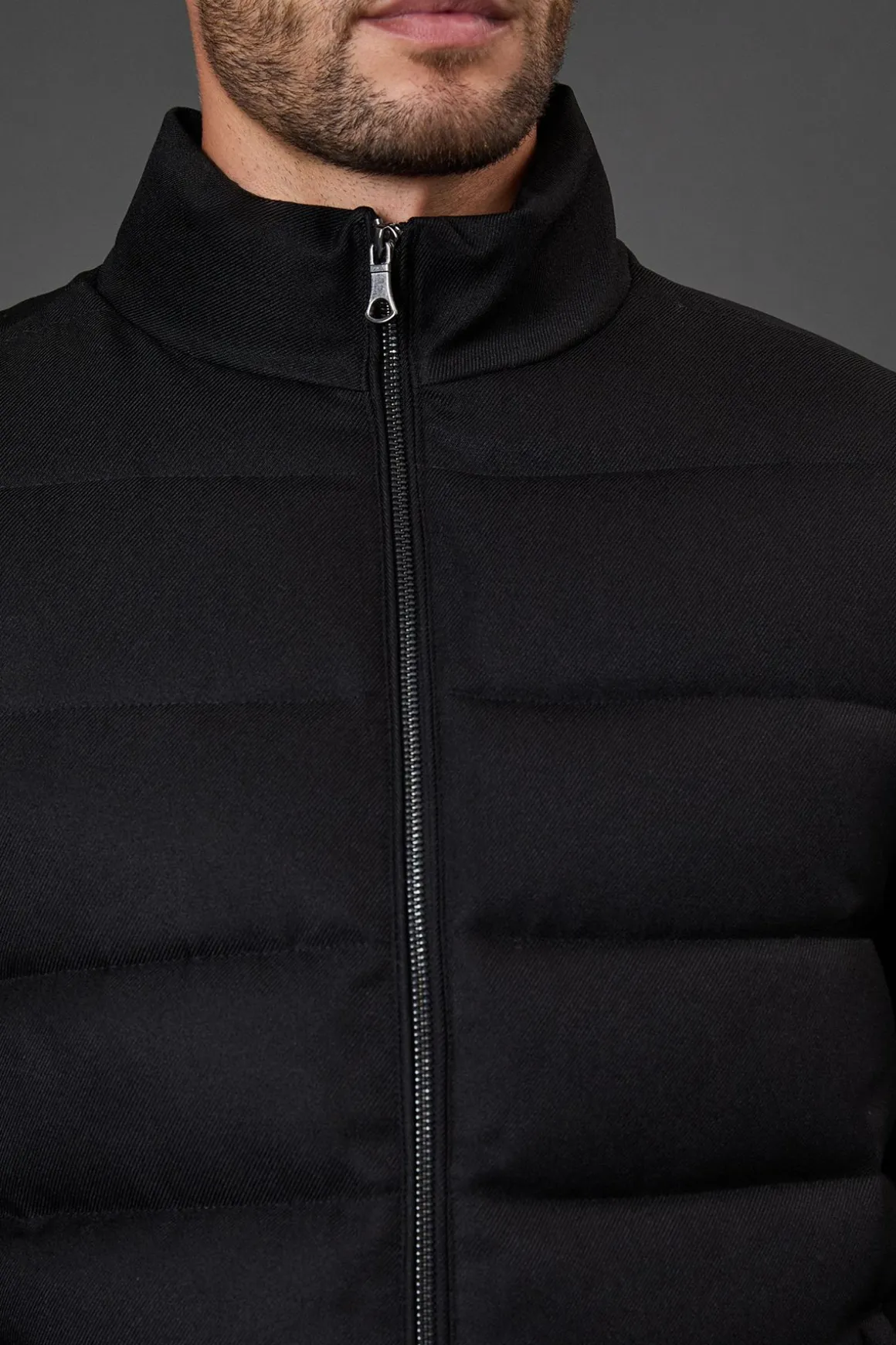 Veste Matelassée Noire Aspect Laine