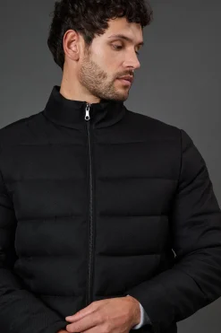 Veste Matelassée Noire Aspect Laine