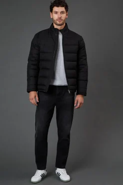 Veste Matelassée Noire Aspect Laine