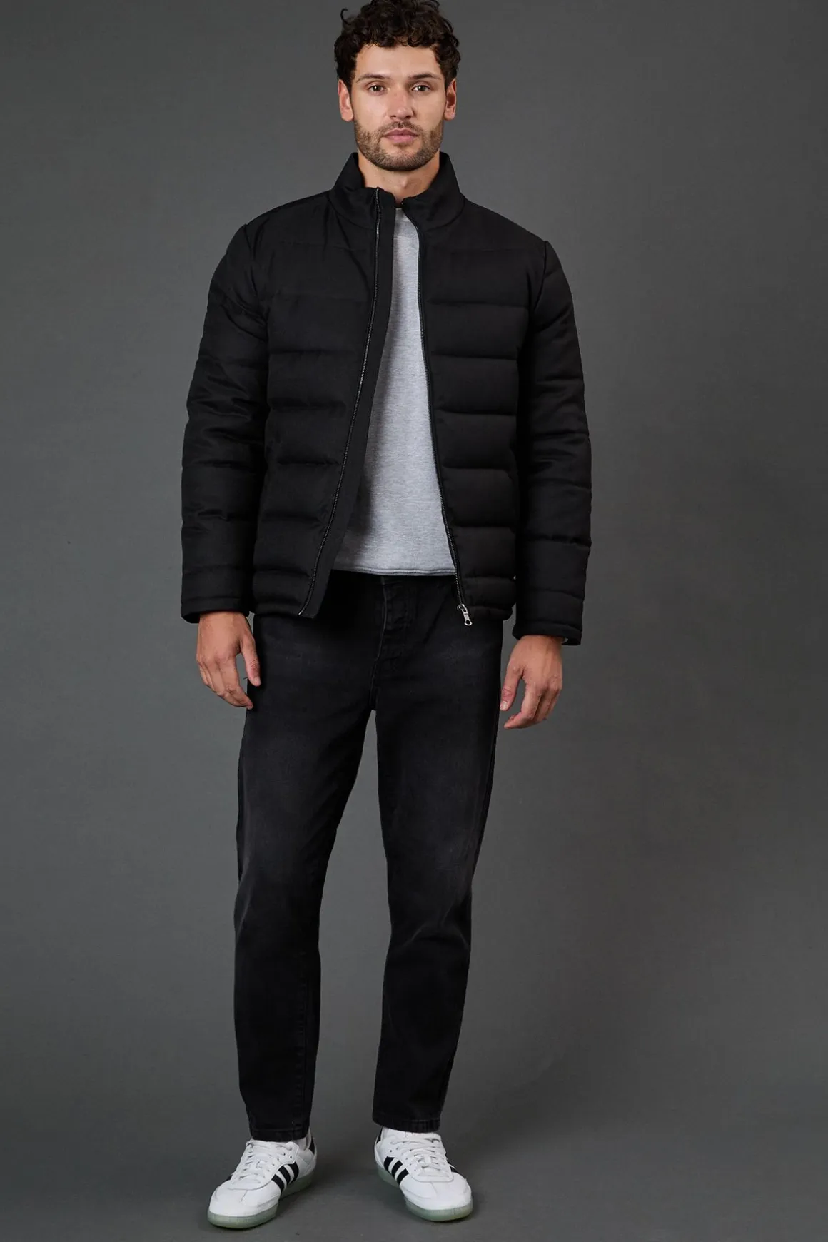 Veste Matelassée Noire Aspect Laine