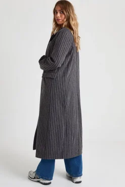 boohoo Veste maxi oversize à fines rayures look laine<Femme Vestes & Manteaux