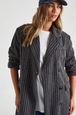 boohoo Veste maxi oversize à fines rayures look laine<Femme Vestes & Manteaux