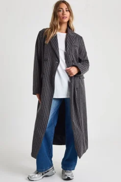 boohoo Veste maxi oversize à fines rayures look laine<Femme Vestes & Manteaux