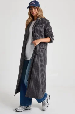 boohoo Veste maxi oversize à fines rayures look laine<Femme Vestes & Manteaux