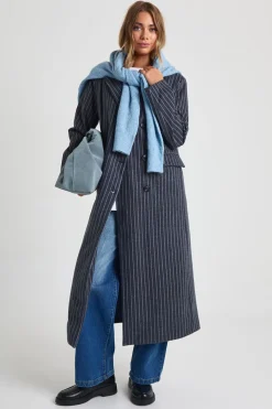 boohoo Veste maxi oversize à fines rayures effet laine<Femme Vestes & Manteaux