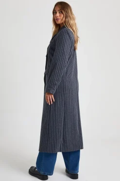 boohoo Veste maxi oversize à fines rayures effet laine<Femme Vestes & Manteaux
