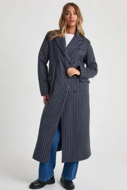boohoo Veste maxi oversize à fines rayures effet laine<Femme Vestes & Manteaux