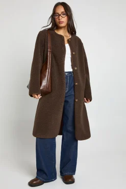 boohoo Veste maxi Teddy sans col<Femme Vestes & Manteaux|Manteaux Teddy