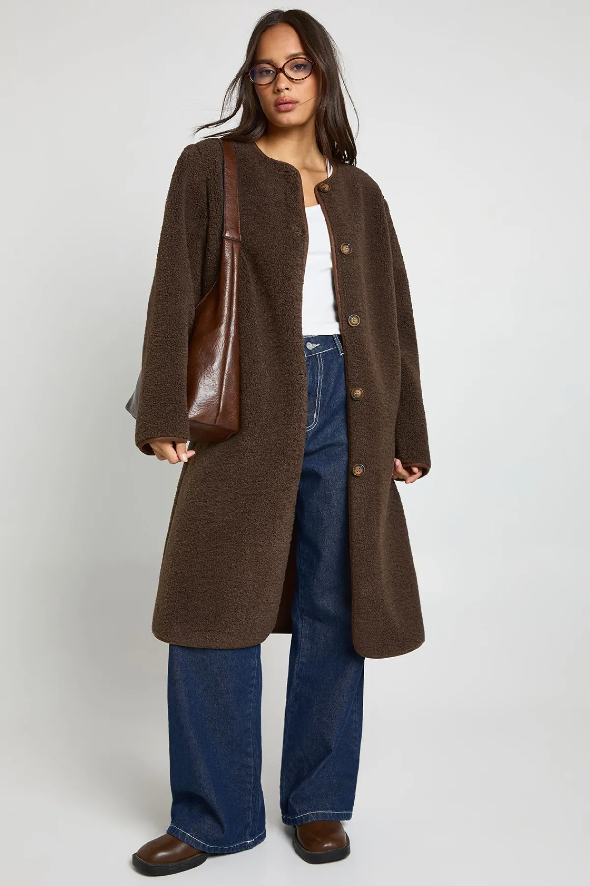 boohoo Veste maxi Teddy sans col<Femme Vestes & Manteaux|Manteaux Teddy