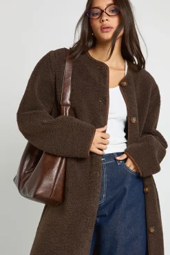 boohoo Veste maxi Teddy sans col<Femme Vestes & Manteaux|Manteaux Teddy