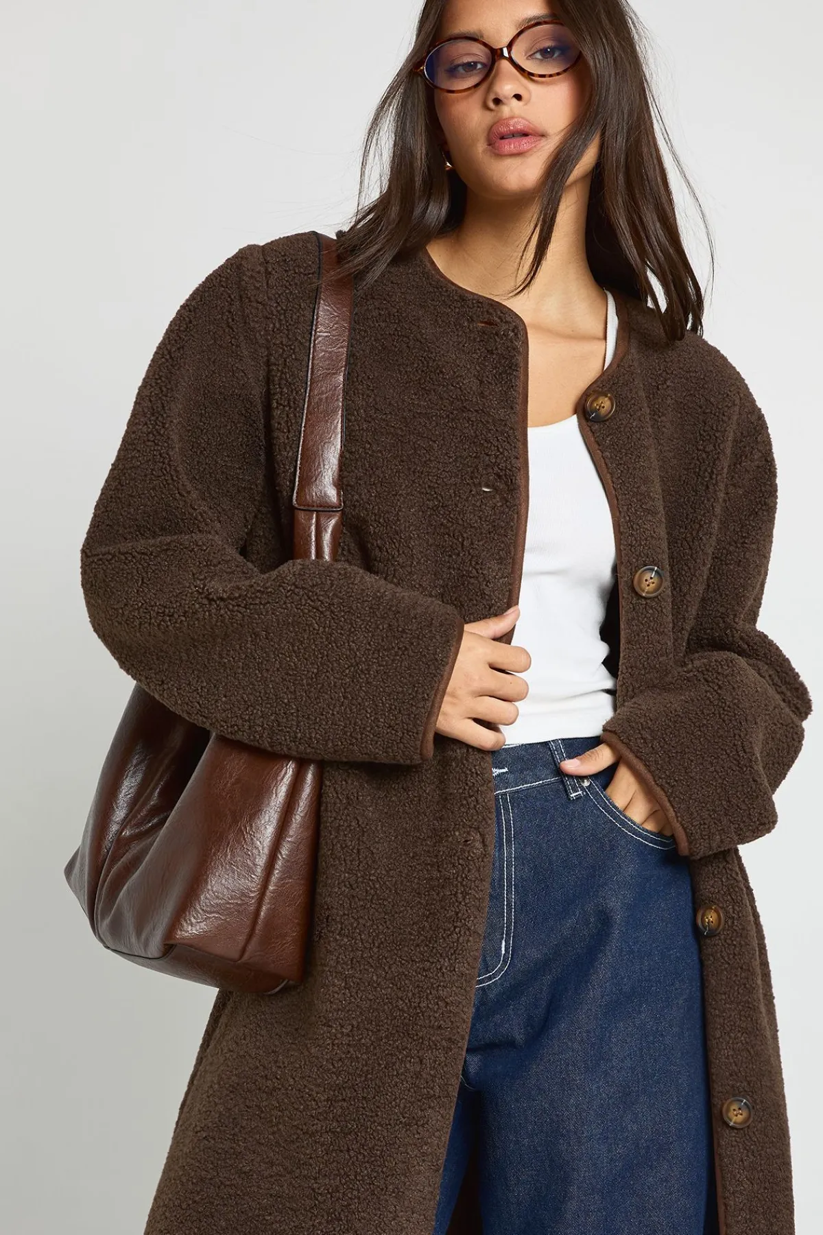 boohoo Veste maxi Teddy sans col<Femme Vestes & Manteaux|Manteaux Teddy
