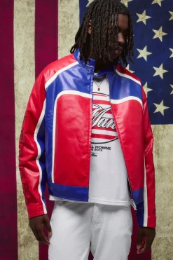 Veste motard homme, coupe boxy, bloc de couleurs