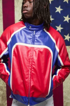 Veste motard homme, coupe boxy, bloc de couleurs