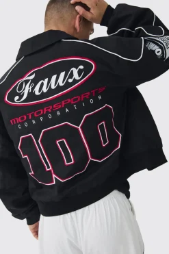 Veste moto Boxy Badge en sergé noire