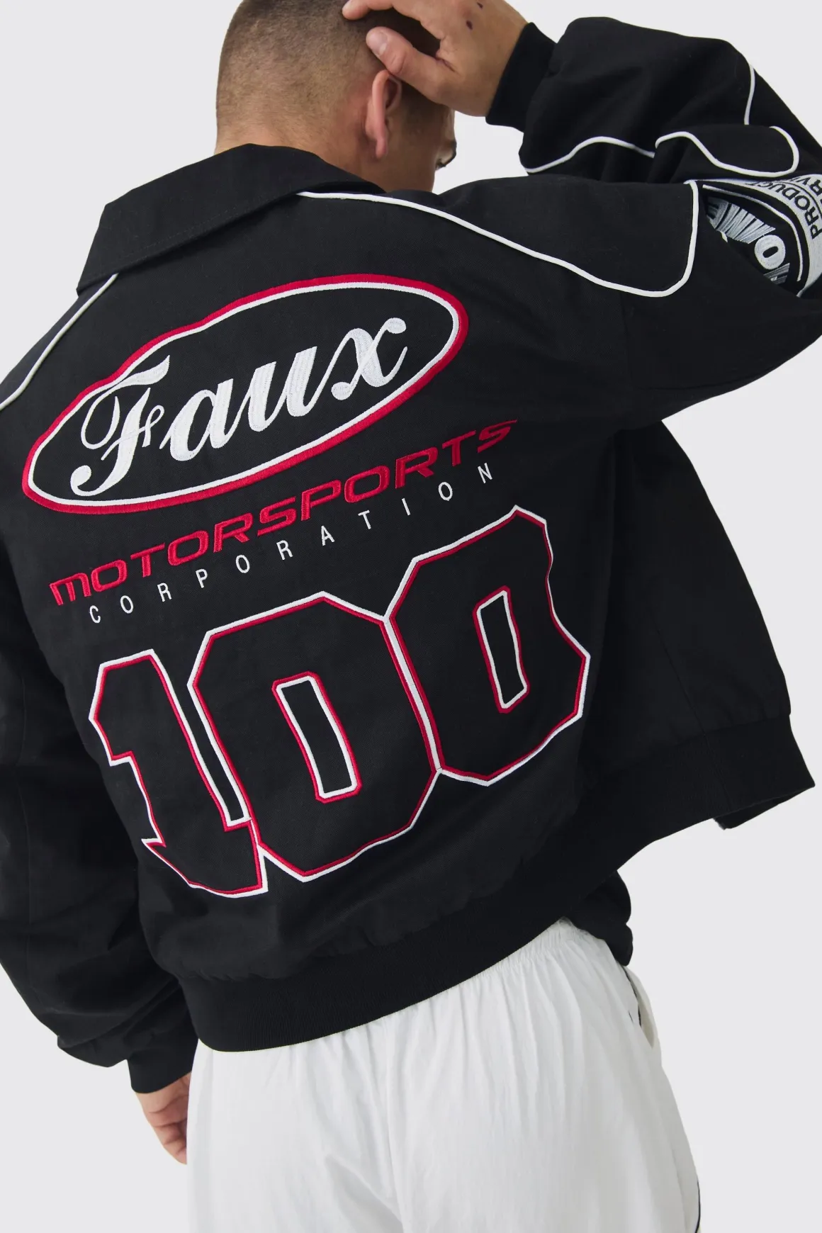Veste moto Boxy Badge en sergé noire