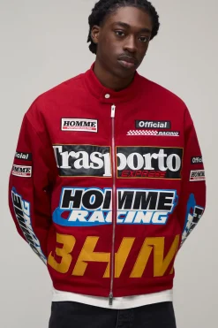 boohooMAN Veste Moto En Sergé À Appliqués Coupe Ample<Homme Vestes & Manteaux Grande Taille|Tout Afficher