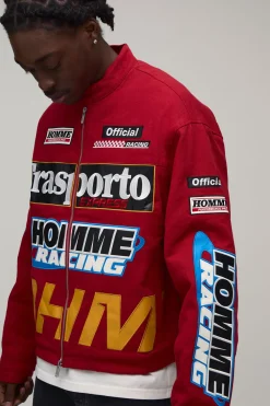 boohooMAN Veste Moto En Sergé À Appliqués Coupe Ample<Homme Vestes & Manteaux Grande Taille|Tout Afficher