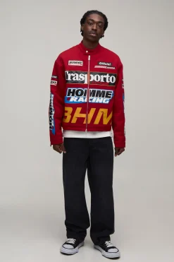 boohooMAN Veste Moto En Sergé À Appliqués Coupe Ample<Homme Vestes & Manteaux Grande Taille|Tout Afficher