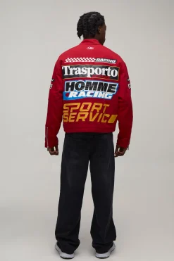 boohooMAN Veste Moto En Sergé À Appliqués Coupe Ample<Homme Vestes & Manteaux Grande Taille|Tout Afficher