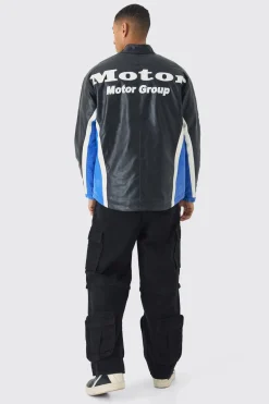 Veste moto en synthétique noire oversize avec panneaux en maille