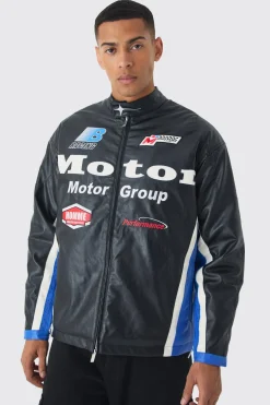 Veste moto en synthétique noire oversize avec panneaux en maille