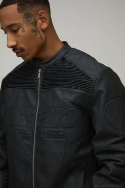 Veste Moto Homme Coupe Boxy À Effet Gaufré