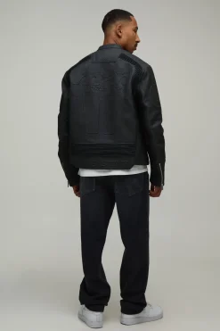 Veste Moto Homme Coupe Boxy À Effet Gaufré