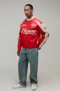 boohooMAN Veste Moto Homme En SYNTHÉTIQUE Froissé Coupe Ample<Homme Manteaux Et Vestes