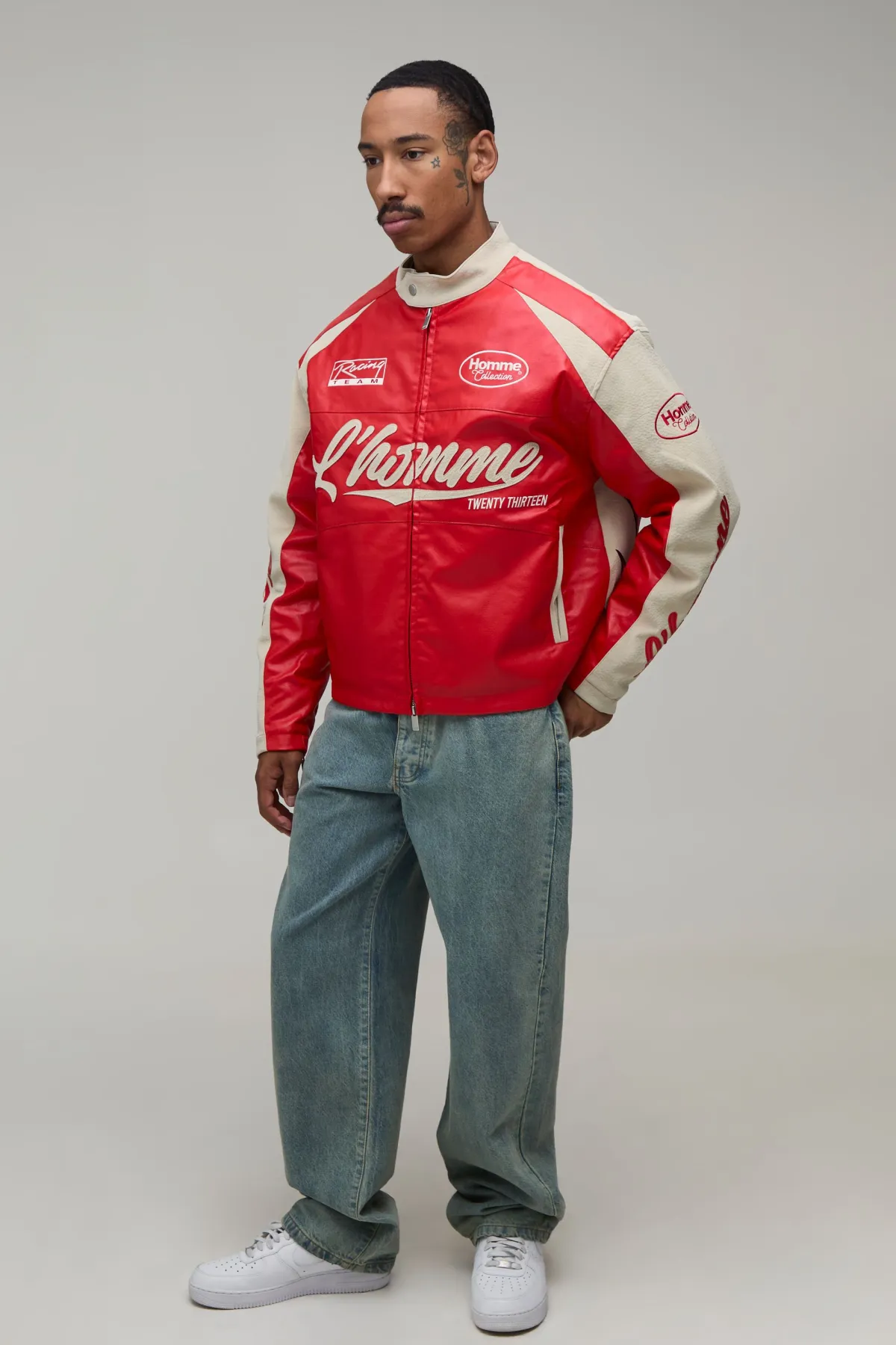 boohooMAN Veste Moto Homme En SYNTHÉTIQUE Froissé Coupe Ample<Homme Manteaux Et Vestes