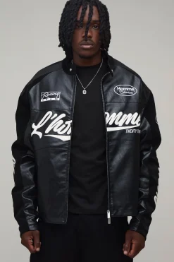 Veste Moto Homme En SYNTHÉTIQUE Tumbled Coupe Boxy Grande Taille