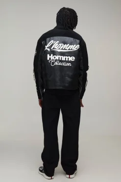 Veste Moto Homme En SYNTHÉTIQUE Tumbled Coupe Boxy Grande Taille